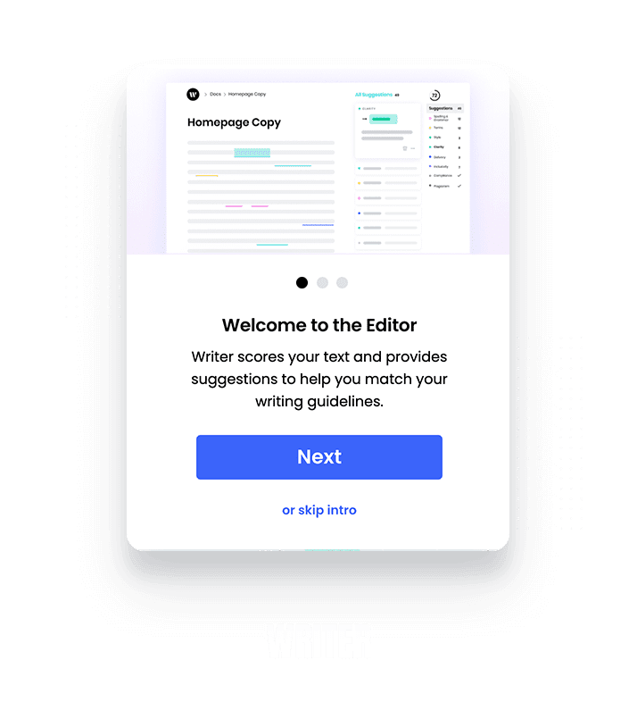 Writer slideout created using Appcues