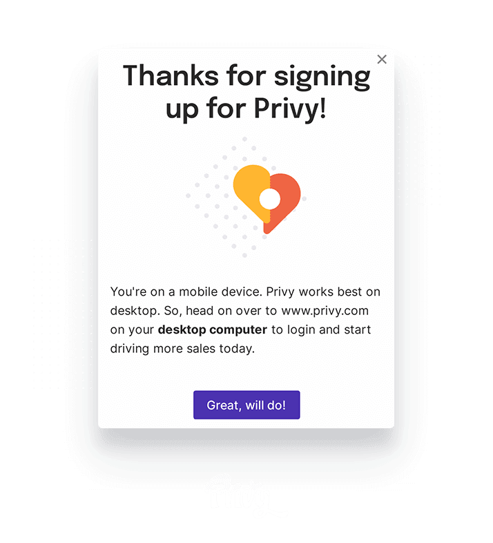 Privy modal created using Appcues